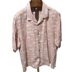 28 Palms Silk Linen Hawaiian Aloha Tropical Button Shirt Pink & White Size 2XL